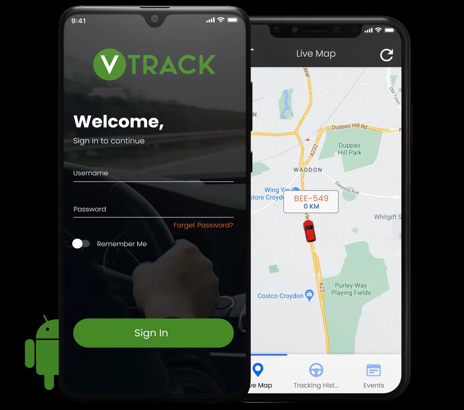 Live vehicle tracking on the VTrack mobile app