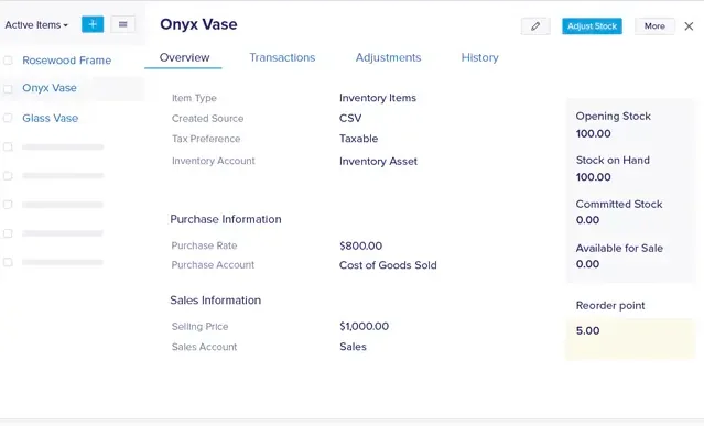 Inventory and stock management in Zoho Books